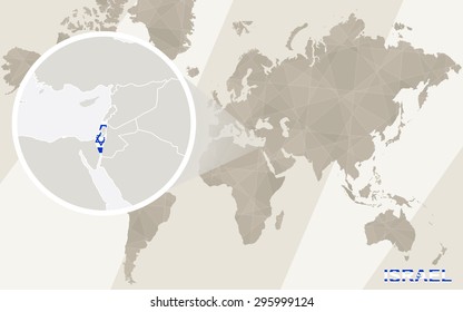 Zoom on Israel Map and Flag. World Map.
