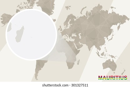 Zoom on Mauritius Map and Flag. World Map.
