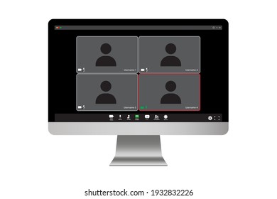 Zoom On The Monitor. Online Class. Video Call Screen Template. Team Meeting Online. Business Webinar Chat. Stock Image. EPS 10.