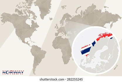 Zoom on Norway Map and Flag. World Map. 
