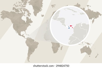 Zoom on Panama Map and Flag. World Map.
