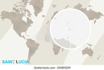Zoom on Saint Lucia Map and Flag. World Map.
