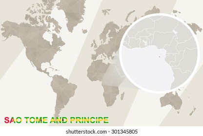 Zoom on Sao Tome and Principe Map and Flag. World Map.
