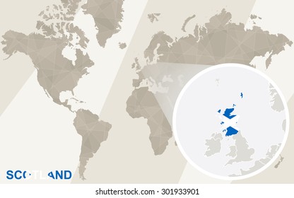 Zoom on Scotland Map and Flag. World Map.
