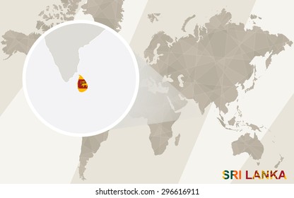 Zoom on Sri Lanka Map and Flag. World Map.
