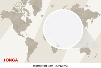 Zoom on Tonga Map and Flag. World Map.
