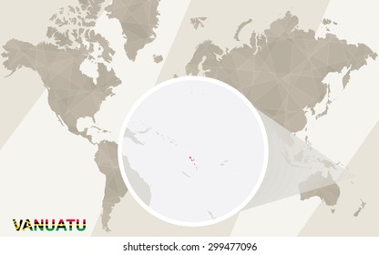 Zoom on Vanuatu Map and Flag. World Map.
