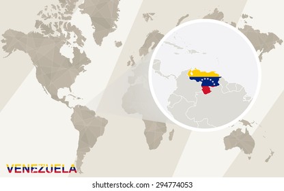 Zoom on Venezuela Map and Flag. World Map.
