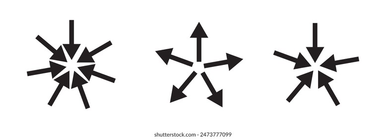 Zoom Out Arrow Icon Pointer Target Aim Assembly Point Position Navigation Here Black White Shape Line Outline Sign Symbol design eps 10