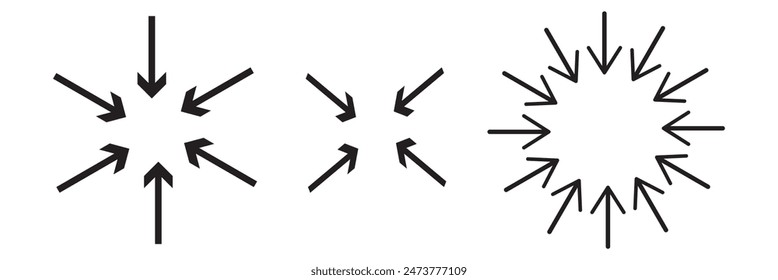 Zoom Out Arrow Icon Pointer Target Aim Assembly Point Position Navigation Here Black White Shape Line Outline Sign Symbol design eps 10