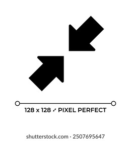 Zoom out black glyph icon. Symbolizing interaction, connection or focus. User interface arrows. Web design. Silhouette symbol on white space. Solid pictogram. Vector isolated illustration