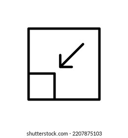 Icono de la línea del botón de alejamiento. Ventana, reproductor, visor, pantalla completa, flecha, metáfora, minimizar, maximizar, escala. Concepto tecnológico. Fondo blanco. Icono de línea de vector para negocios y publicidad.