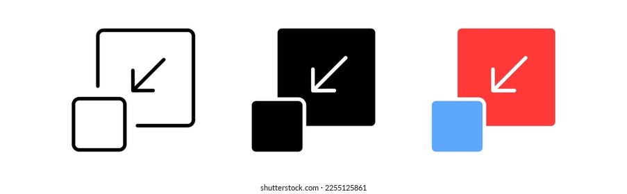 Zoom in and out button set icon. Arrows, view, full screen, player, window control panel. Technology concept. Vector icon in line, black and colorful style on white background