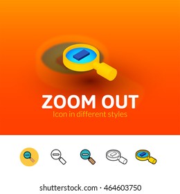 Zoom out color icon, vector symbol in flat, outline and isometric style isolated on blur background