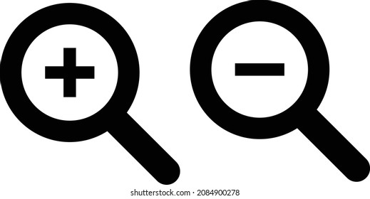 Zoom and zoom out flat icon with magnifying glasses. Loupe vector.