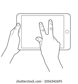 Zoom out gesture icon for tablet touch devices. Simple outlined vector icon. White background.