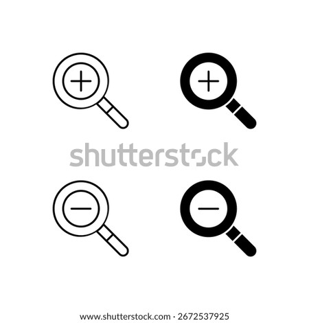 Zoom In and Zoom Out Icon Collection in Line and Solid Style
