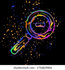 Icono de alejamiento. Tinta coloreada con salpicaduras en fondo negro