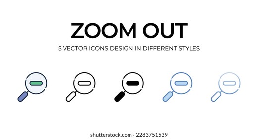 Zoom Out Icon Design in Five style with Editable Stroke. Line, Solid, Flat Line, Duo Tone Color, and Color Gradient Line. Suitable for Web Page, Mobile App, UI, UX and GUI design.