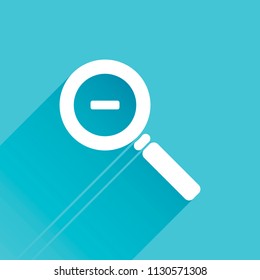 Zoom out icon. Gray icon with long shadow in bottom left corner on blue background