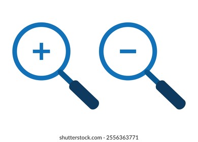 Zoom in  zoom out icon. Magnifying Glass Icon Set Vector Illustration flat design.