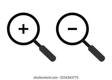 Zoom in  zoom out icon. Magnifying Glass Icon Set Vector Illustration flat design.