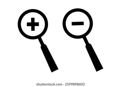 zoom in out icon magnifying glass symbol isolated vector on white background.  Search icon set, zoom in and zoom out icons. Magnifier or loupe with check mark sign. 