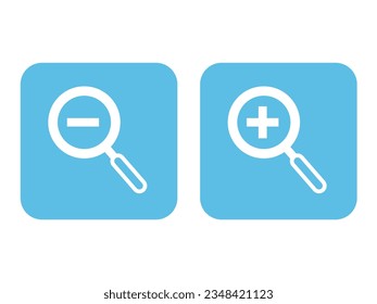 Zoom in and zoom out icon on blue background.