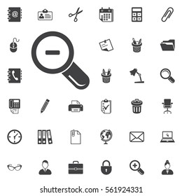 Zoom Out Icon on the white background. Office set of icons