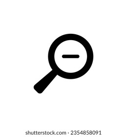 Zoom out icon. Simple flat, solid style. Magnifying glass, find, minus, search concept. Black silhouette, glyph symbol. Vector illustration isolated on white background. EPS 10.