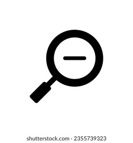 Zoom out icon. Simple flat, solid style. Magnifying glass, find, minus, search concept. Black silhouette, glyph symbol. Vector illustration isolated on white background. EPS 10.