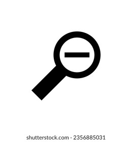 Zoom out icon. Simple flat, solid style. Magnifying glass, find, minus, search concept. Black silhouette, glyph symbol. Vector illustration isolated on white background. EPS 10.