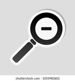 Zoom out icon. Sticker style with white border and simple shadow on gray background