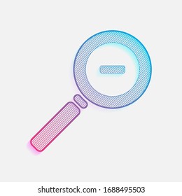 Zoom out icon. Technology logo with diagonal lines and colored gradient. Neon graphic, light effect. Blue and red colors