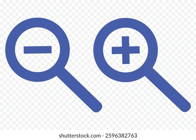 Zoom In and Zoom Out icon vector illustration. Magnifying glass set. Zoom In and Out symbol isolated on white background.