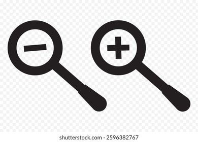 Zoom In and Zoom Out icon vector illustration. Magnifying glass set. Zoom In and Out symbol isolated on white background.