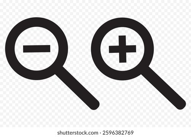 Zoom In and Zoom Out icon vector illustration. Magnifying glass set. Zoom In and Out symbol isolated on white background.