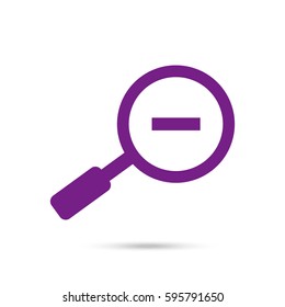 Zoom out icon vector. Violet icon and gray shadow 