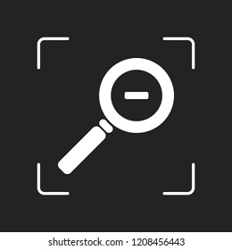 Zoom out icon. White object in camera autofocus on dark background