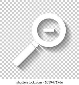 Zoom out icon. White icon with shadow on transparent background