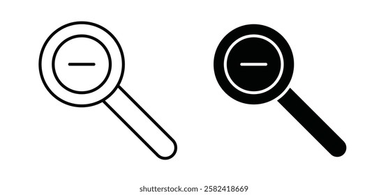 Zoom out icons pack vectors in black flat and strokes