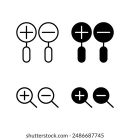 Zoom In and Zoom Out Icons set. magnifying glass icons color editable