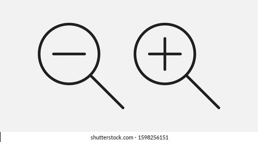 Zoom out and Zoom in icons. Simple icon. Vector illustration.  magnifying glass icon.