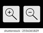 Zoom In and Zoom Out Icons. Simple zoom in, zoom out, magnifier glass icons, symbols. Vector illustration. Magnifying Glass Icon, magnifying glass, search icon, magnifying glass icon vector. Eps 10.