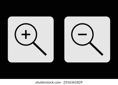 Zoom In and Zoom Out Icons. Simple zoom in, zoom out, magnifier glass icons, symbols. Vector illustration. Magnifying Glass Icon, magnifying glass, search icon, magnifying glass icon vector. Eps 10.