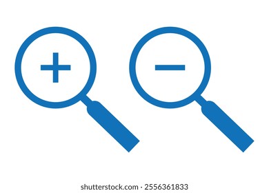 Zoom In and Zoom Out Icons. Simple zoom in, zoom out, magnifier glass icons, symbols. Vector illustration. Magnifying Glass Icon, magnifying glass, search icon, magnifying glass icon vector. Eps 10.