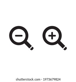 Zoom In and Zoom Out Icons. Vector illustration. Magnifying search icon. Flat trendy design.