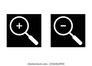 Zoom In and Zoom Out Icons. Vector illustration. Magnifying search icon. Flat trendy design. Zoom in icon. 