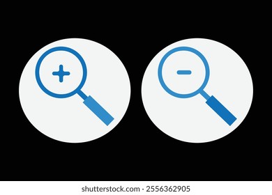 Zoom In and Zoom Out Icons. Vector illustration. Magnifying search icon. Flat trendy design. Zoom in icon. 