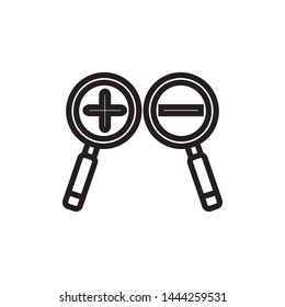 Zoom In and Zoom Out Icons.Zoom in icon, Zoom Out Icon. Vector illustration. Magnifying search.